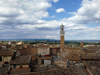 High angle view of townscape against sky