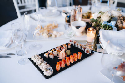 High angle view of food on table in restaurant