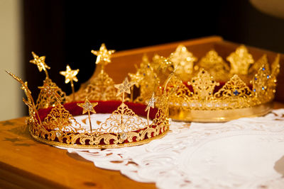 Close-up of christmas decorations on table