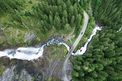 High angle view of waterfall in forest