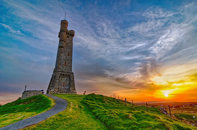 Scenic view of land against sky during sunset