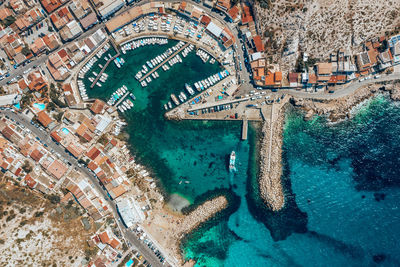 High angle view of buildings in city