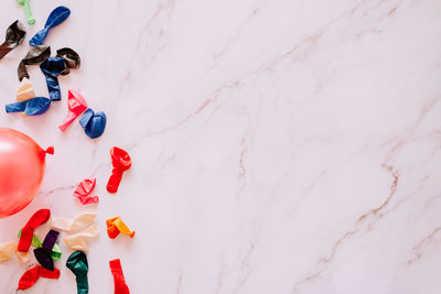 High angle view of stuffed toy against wall