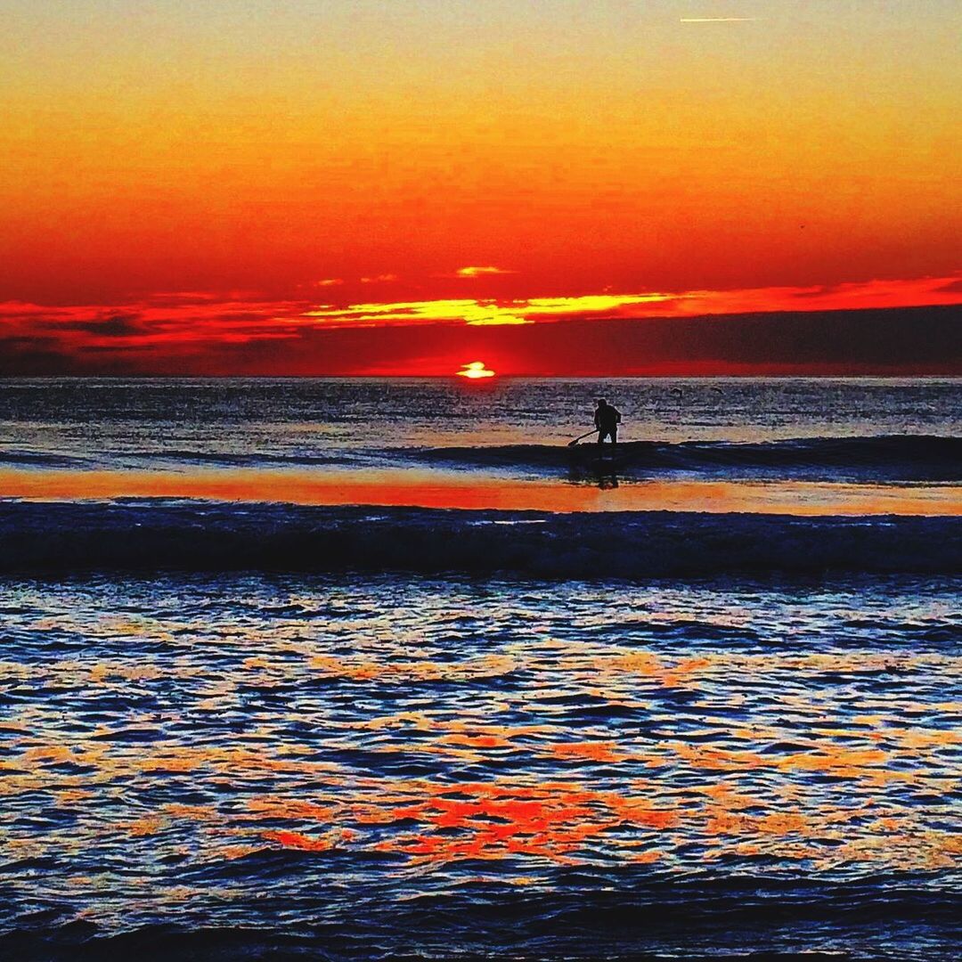 sunset, sea, water, orange color, horizon over water, scenics, beauty in nature, sky, tranquil scene, silhouette, idyllic, wave, tranquility, waterfront, nature, beach, sun, rippled, unrecognizable person