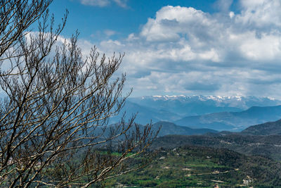 Scenic view of tree mountains against sky