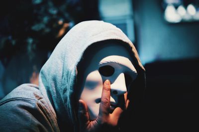 Close-up of man wearing mask