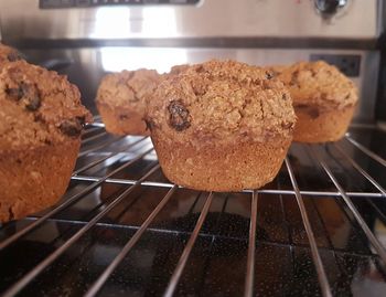 Close-up of muffins on cooling rack