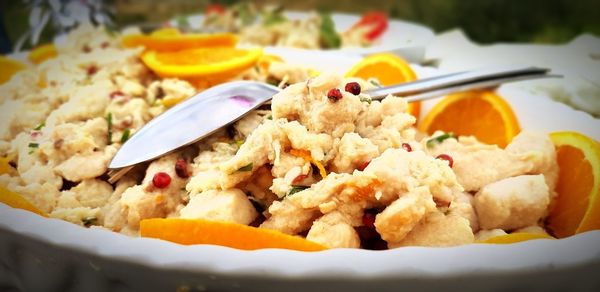 Close-up of meal served in plate