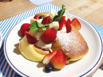 High angle view of dessert in plate on table