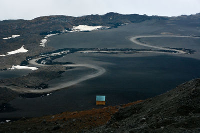 High angle view of winding road during winter