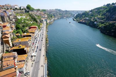 High angle view of boats in sea