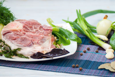 Close-up of vegetables in plate on table