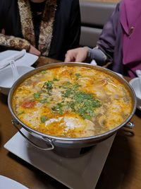 High angle view of food on table in restaurant