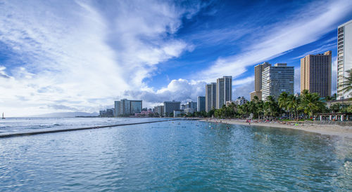 View of buildings along coast