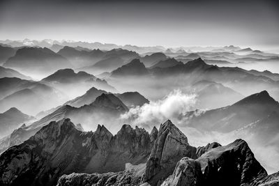 Panoramic view of snowcapped mountains against sky