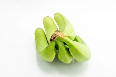 High angle view of apple on white background