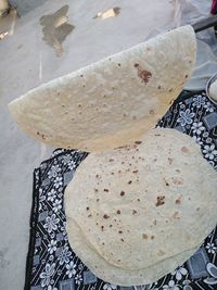 High angle view of bread on table