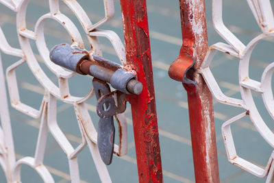 Close-up of rusty metal fence