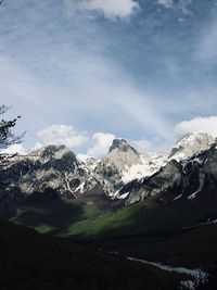 Scenic view of snowcapped mountains against sky