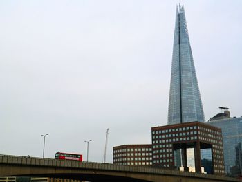 Low angle view of buildings against clear sky