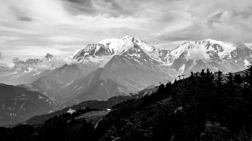 Scenic view of mountains against cloudy sky