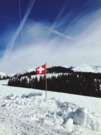 Scenic view of snow covered mountains against sky