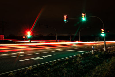Light trails on road at night