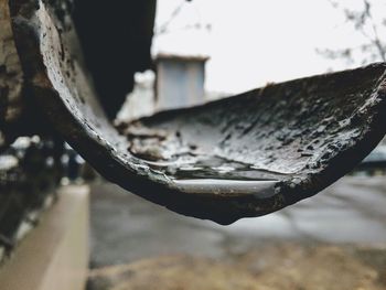 Close-up of snow on abandoned building