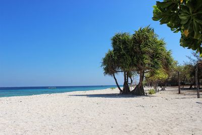 Scenic view of sea against clear blue sky