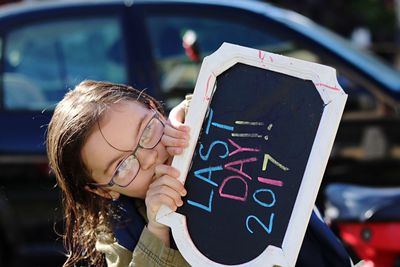 Close-up of girl wearing eyeglasses