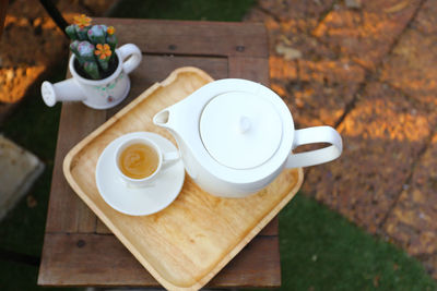 Close-up of tea cup on table