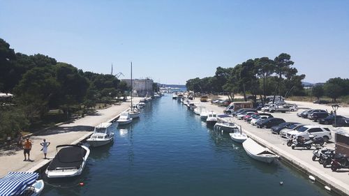 Boats in swimming pool against sky