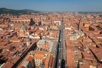 High angle shot of bologna townscape against clear sky