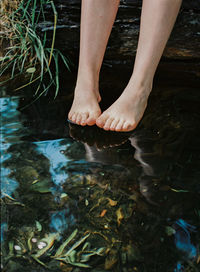 Low section of woman over lake