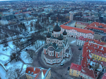 High angle view of cityscape against sky