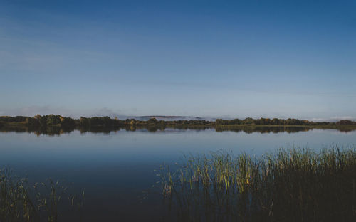 Scenic view of lake against clear sky