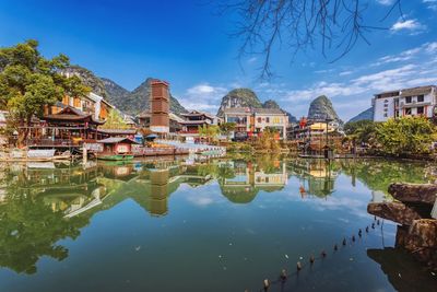 Reflection of buildings in lake