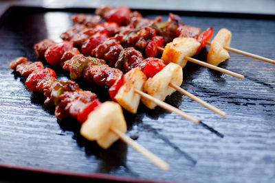 Close-up of meat on barbecue grill