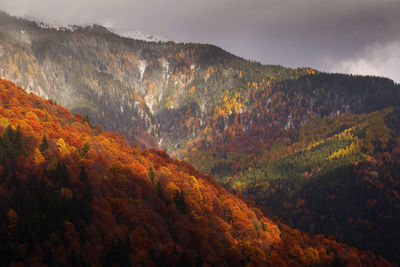 Scenic view of mountains against sky during autumn