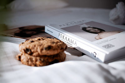 High angle view of cookies on table