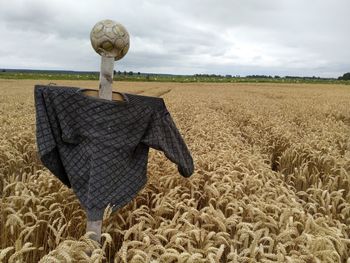 Hay bales on field against sky