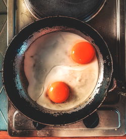 High angle view of breakfast on table