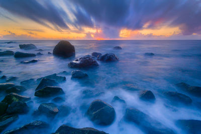 Scenic view of sea against sky during sunset