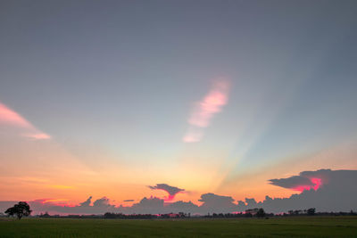 Scenic view of field against sky during sunset