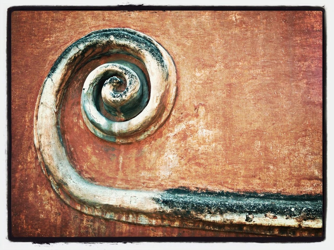 transfer print, auto post production filter, full frame, pattern, textured, close-up, backgrounds, metal, rusty, old, wood - material, metallic, weathered, outdoors, no people, day, spiral, design, part of, wood