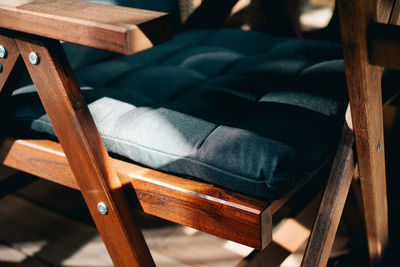 Close-up of wooden chair at home