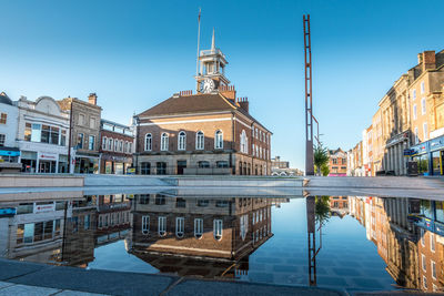 Reflection of buildings in city