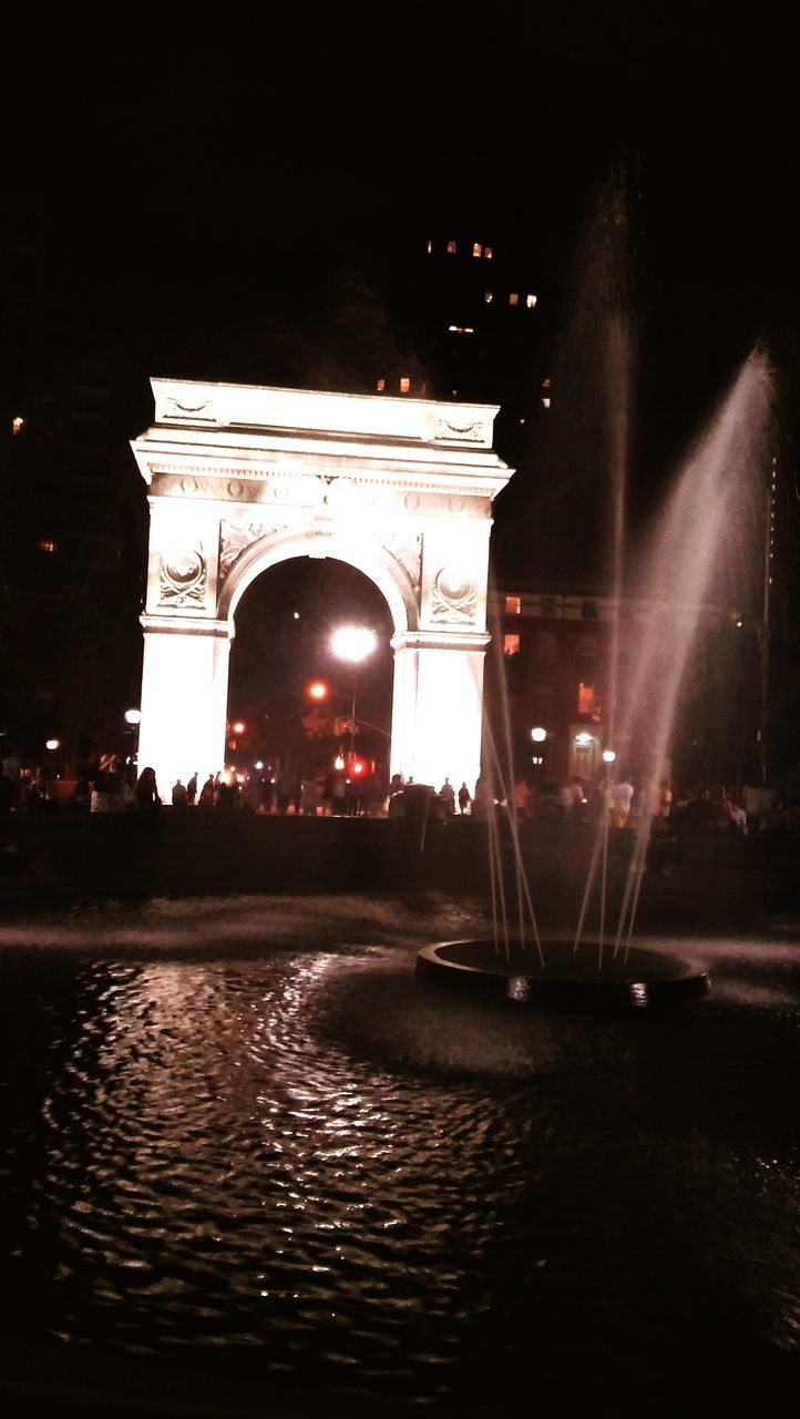 night, illuminated, water, dark, motion, outdoors, glowing, sky, no people, rippled, lit, light, city life