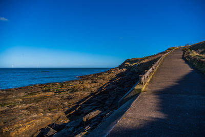 Scenic view of sea against clear blue sky