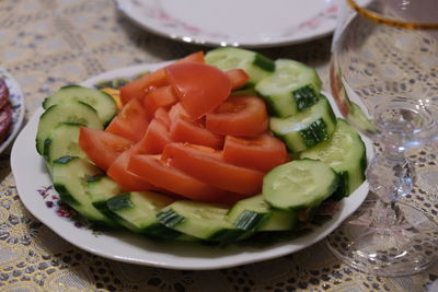 High angle view of salad served in bowl